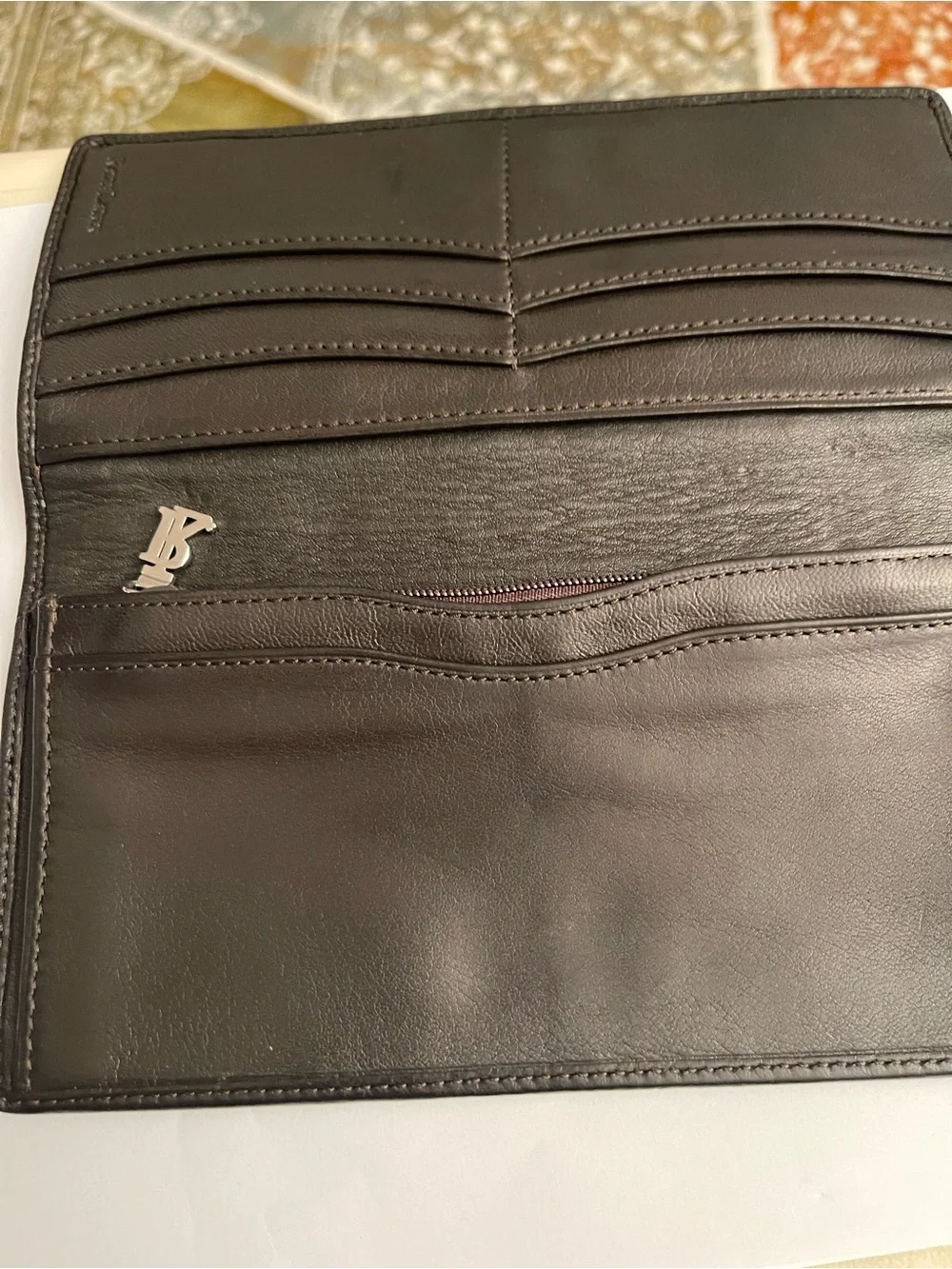 Lauren Ralph Lauren Black Leather Long Wallet with Silver Logo